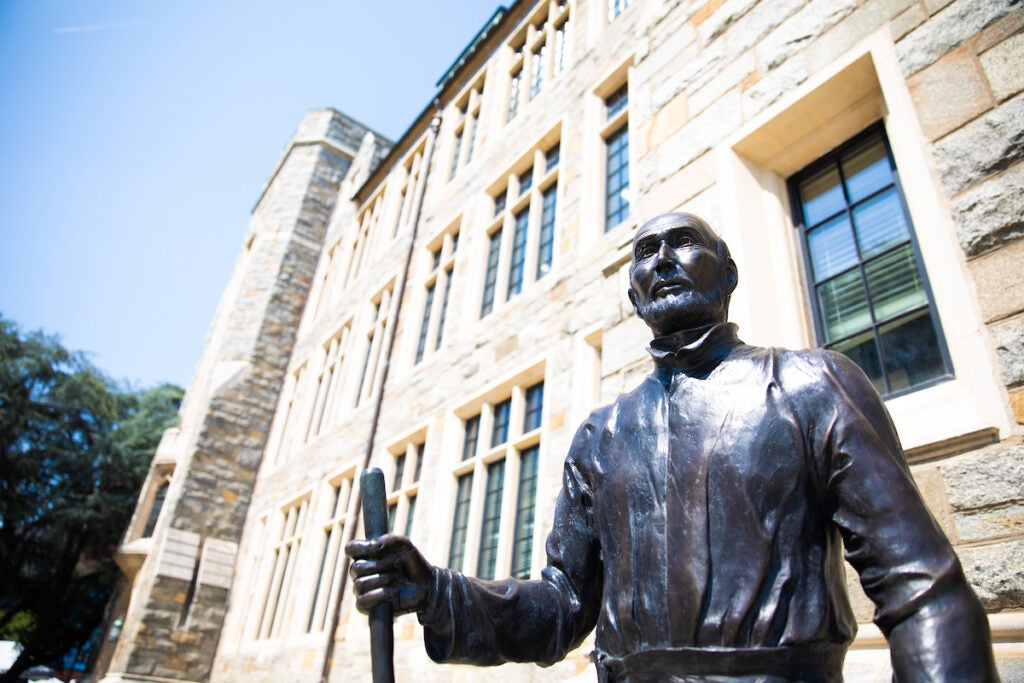 Ignatius Loyola statue in front of White Gravenor Hall